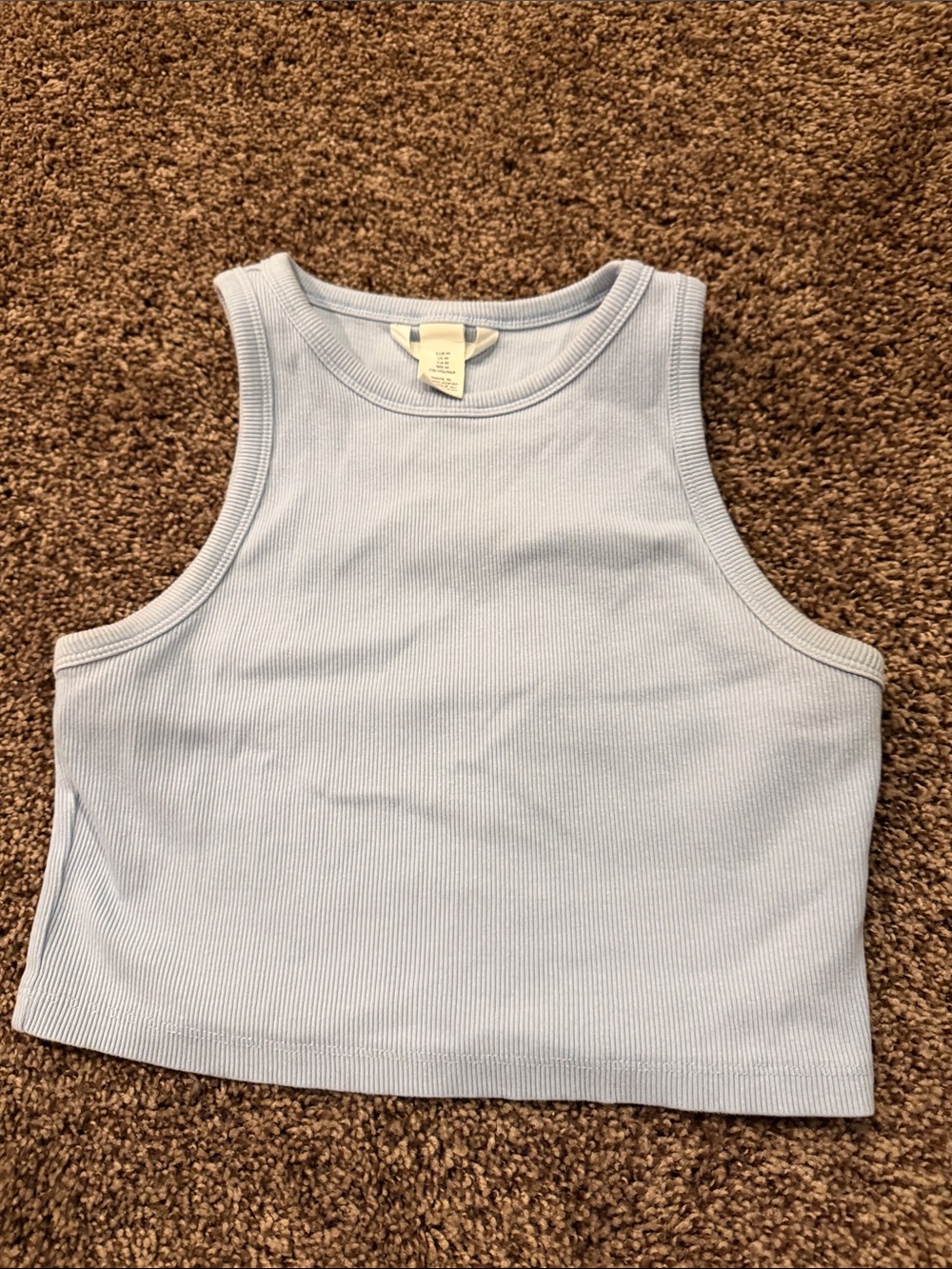 Divided Light Blue Ribbed Crop Tank